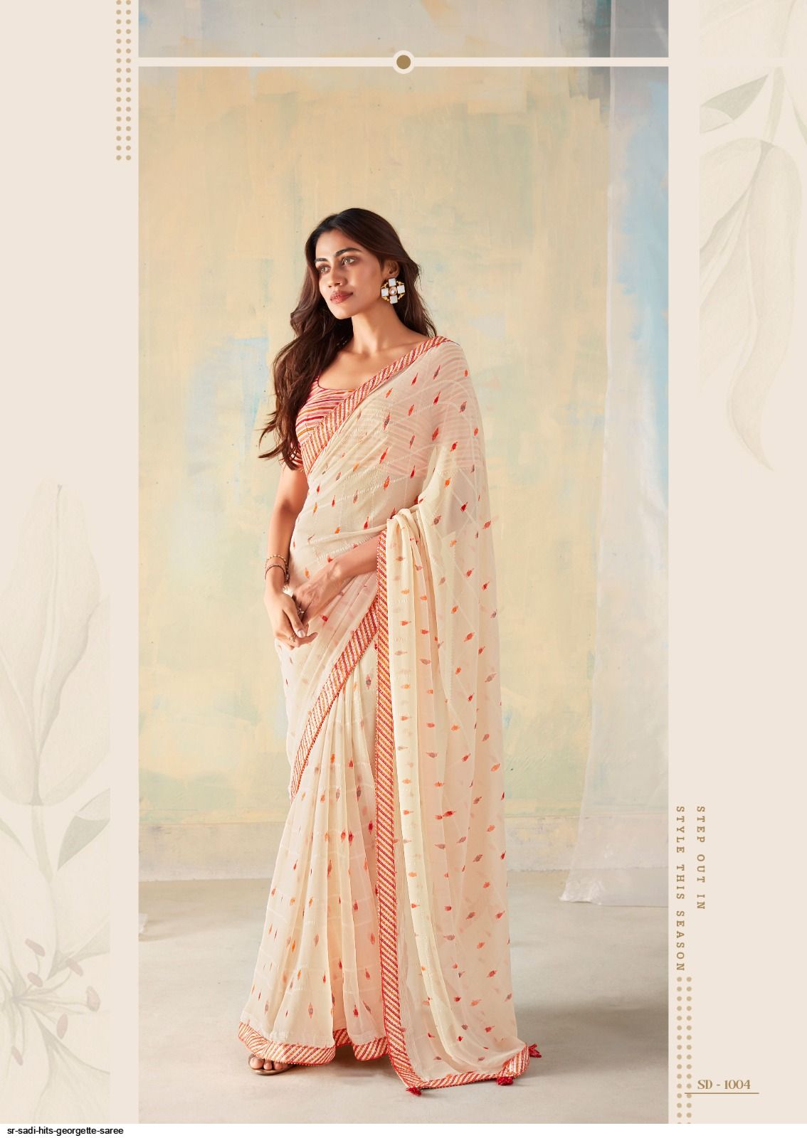 Ivory Georgette Printed Saree